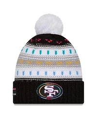 New Era Women's Black San Francisco 49ers 2025 Nfl Crucial Catch Cuffed Knit with Pom Hat