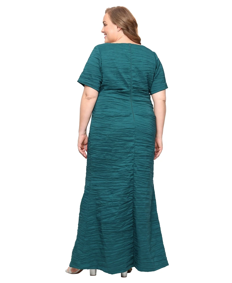 Alex Evenings Plus Long Crinkle Stretch Taffeta Dress