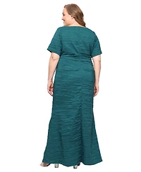 Alex Evenings Plus Long Crinkle Stretch Taffeta Dress