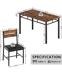 Ironck Wood Dining Table Set for 4, Rustic Brown
