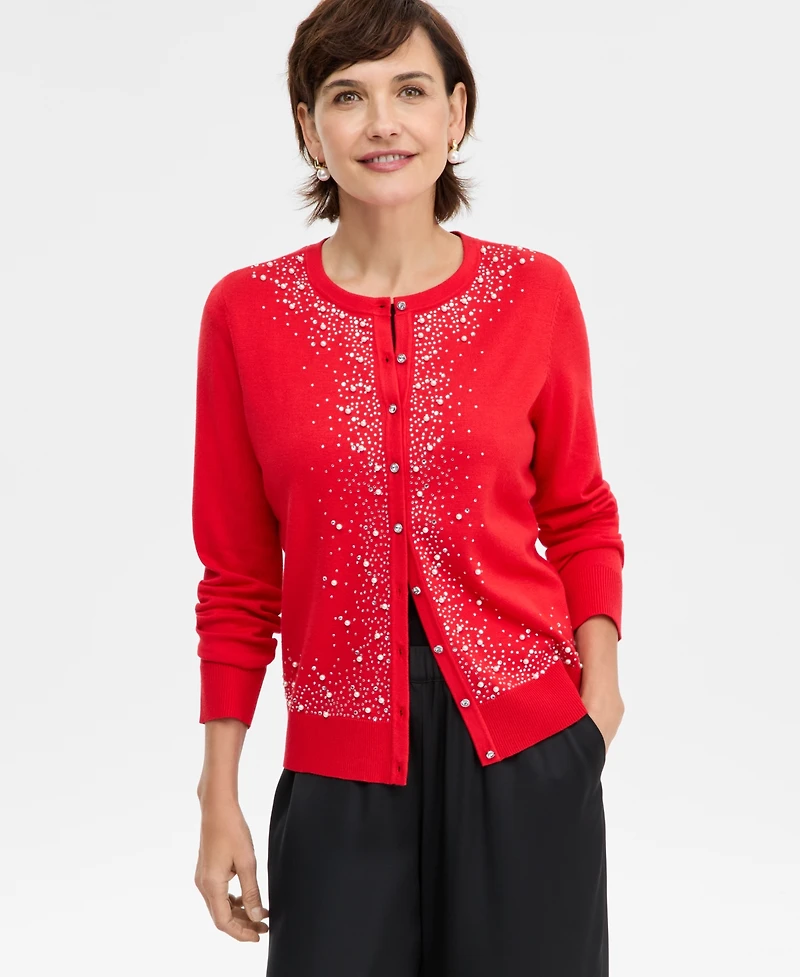 Jm Collection Women's Embellished Border Party Cardigan, Macy's Exclusive