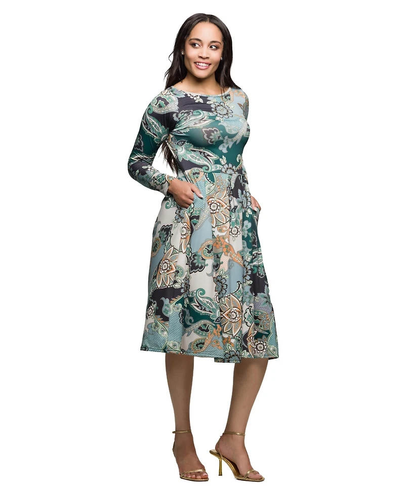24seven Comfort Apparel Women's Long Sleeve Midi Dress