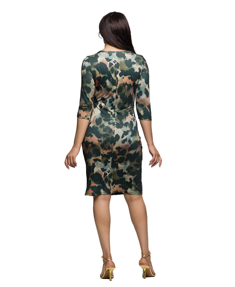 24seven Comfort Apparel Women's Three Quarter Sleeve Faux Wrap Dress