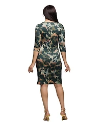 24seven Comfort Apparel Women's Three Quarter Sleeve Faux Wrap Dress