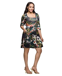 24seven Comfort Apparel Women's Three Quarter Sleeve Fit and Flare Dress
