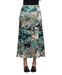 24seven Comfort Apparel Women's Green Paisley Print Midi Skirt