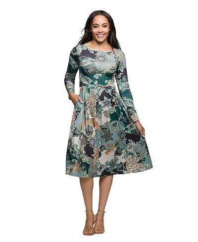 24seven Comfort Apparel Women's Long Sleeve Midi Dress