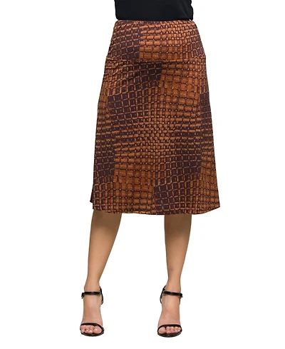 24seven Comfort Apparel Women's Brown Geometric Print Knee Length Skirt