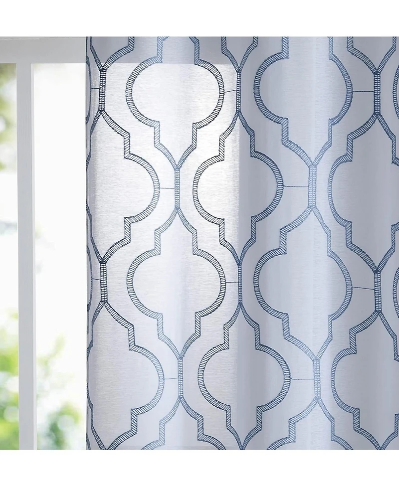Kate Aurora 2 Piece Charlotte Clover Trellis Grommet Top Sheer Voile Window Curtain Panels - 38 in. W x 96 in. L, Blue