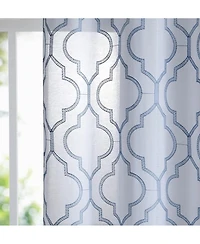 Kate Aurora 2 Piece Charlotte Clover Trellis Grommet Top Sheer Voile Window Curtain Panels - 38 in. W x 96 in. L, Blue