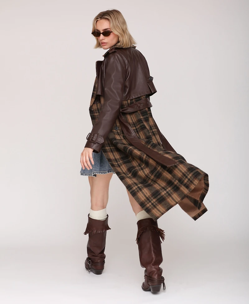Avec Les Filles Women's Plaid Oversized Maxi Trench Coat