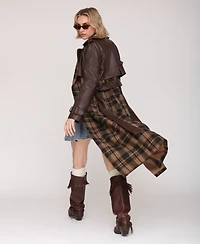 Avec Les Filles Women's Plaid Oversized Maxi Trench Coat
