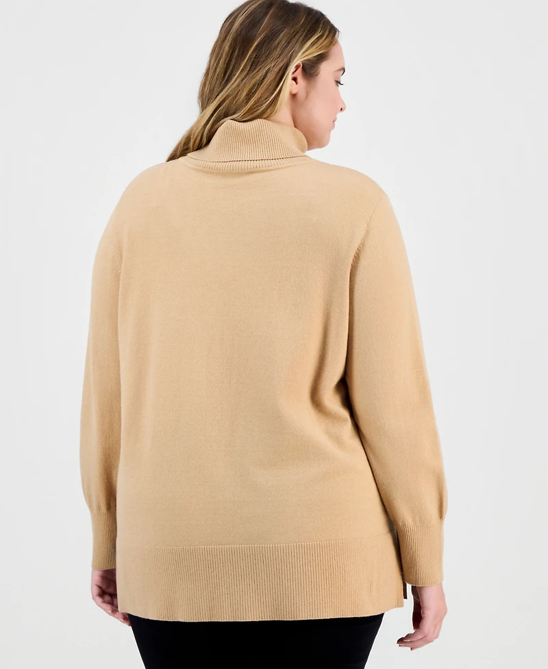 Jones New York Plus Pintuck Mock-Neck Long-Sleeve Sweater
