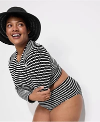 Lands' End Plus Crochet Long Sleeve Bikini Top and High Waisted Bottoms Swimsuit Set