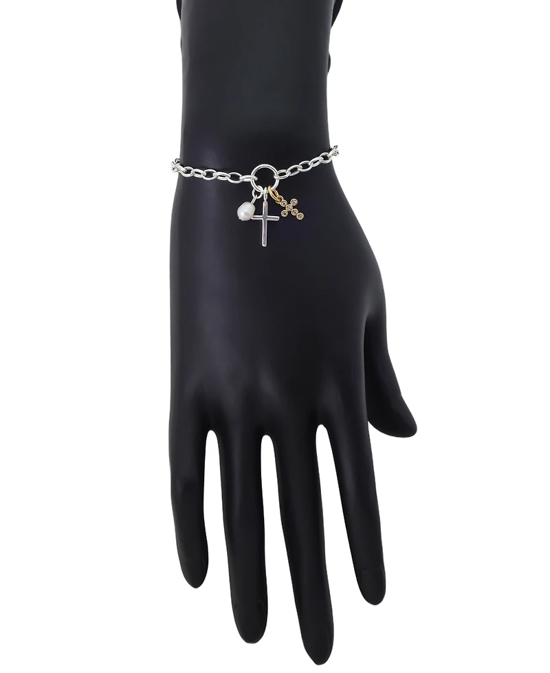 Unwritten Cubic Zirconia and Cultivated Pearl Faith Cluster Charm Bracelet