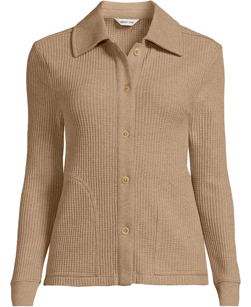 Lands' End Women's Petite Long Sleeve Waffle Collared Shacket
