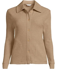 Lands' End Women's Petite Long Sleeve Waffle Collared Shacket