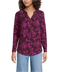 Lands' End Women's Petite Long Sleeve Lightweight Jersey Notch Neck Tunic Top