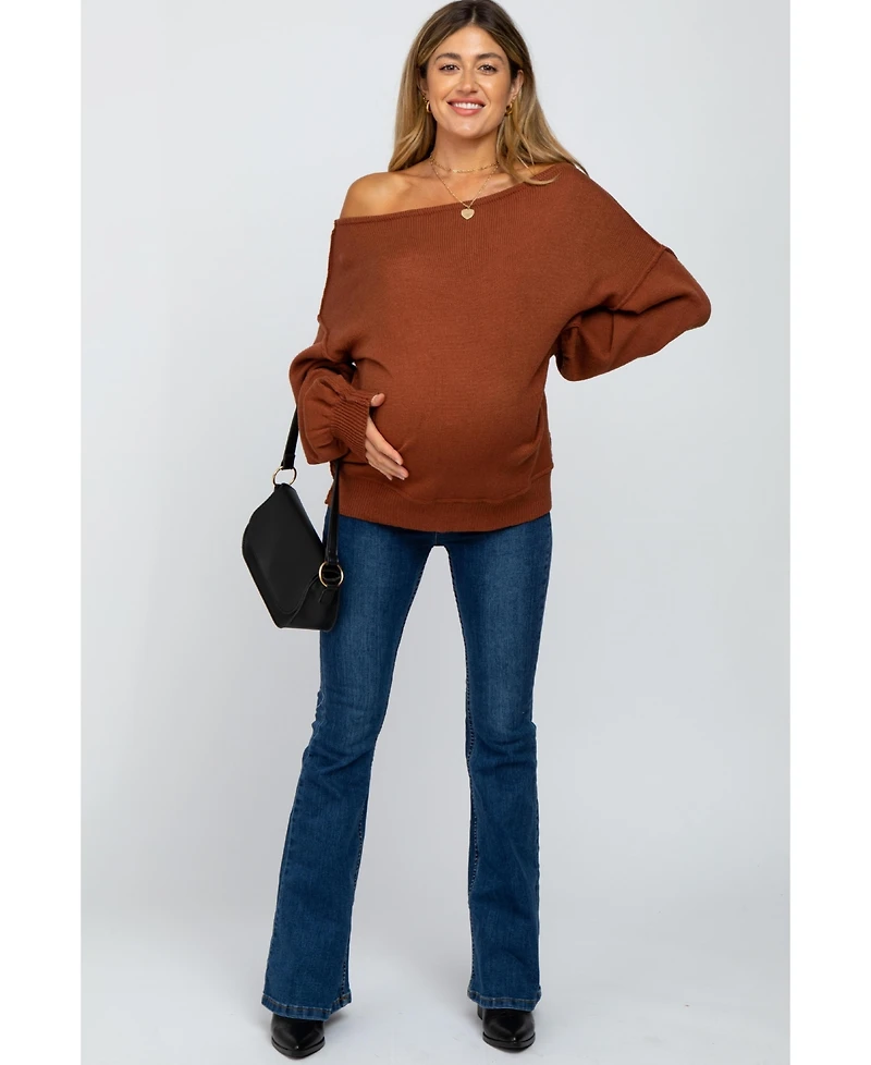 Pinkblush Camel Boat Neck Bubble Sleeve Maternity Sweater