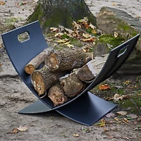 Small Powder-Coated Steel Outdoor Firewood Log Rack - 30" - Black