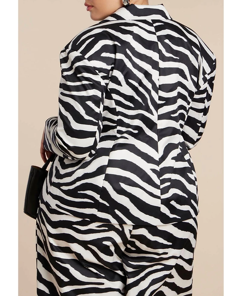 Eloquii Women's Plus Nipped Waist Zebra Print Blazer