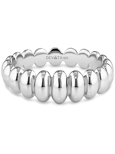 Devata Puffy Ribbed Ring Rhodium Plated Sterling Silver, 9