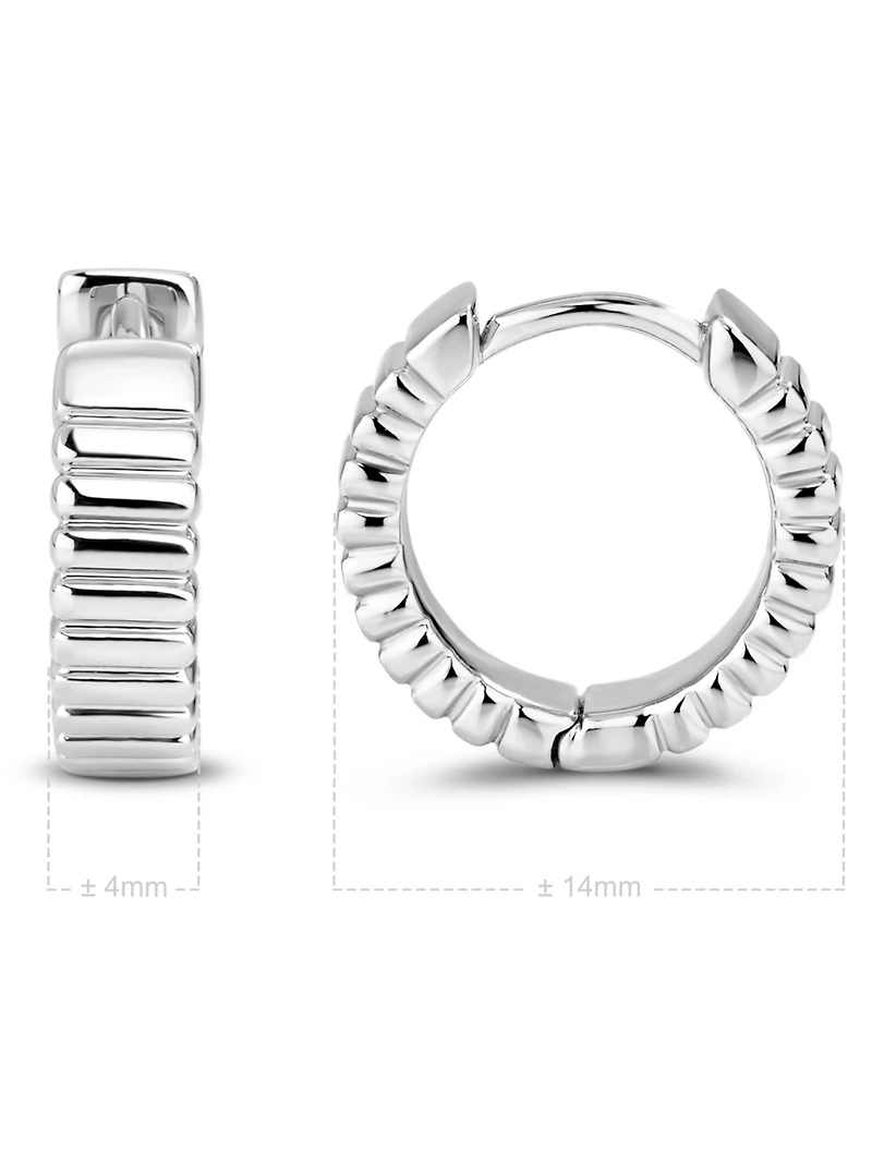 Devata Ribbed Hoop Earrings in Rhodium Plated Sterling Silver