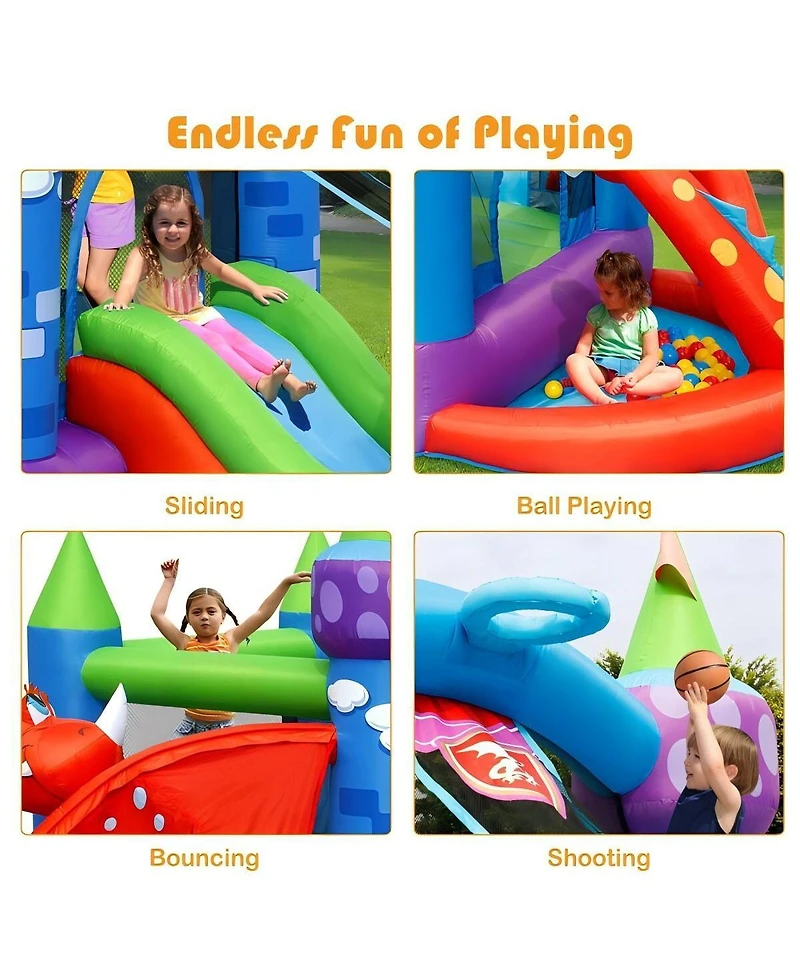 Inflatable Dragon Bounce House with Slide Basketball Rim and Ball Pit for Kids