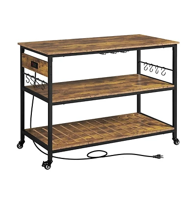 Yaheetech 36” H Rolling Kitchen Island Cart with Charge Station Rustic Brown
