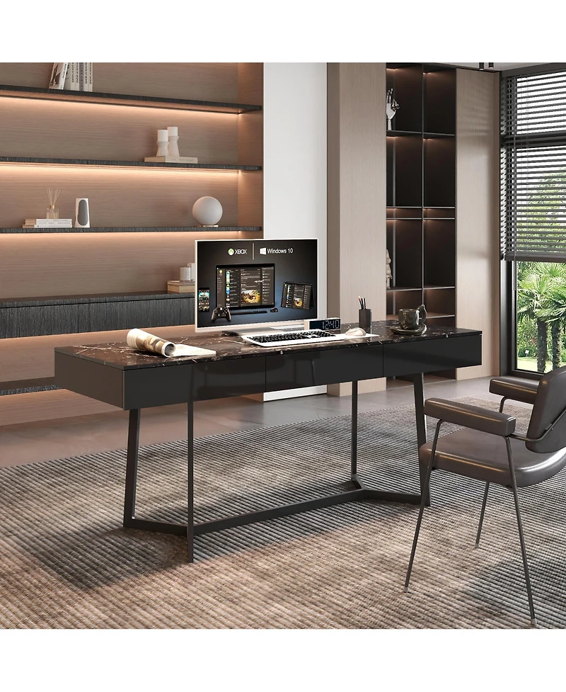 Lovmor Modern Black 70.87" Computer Desk, Study & Work Desk, Y-Shaped Metal Legs