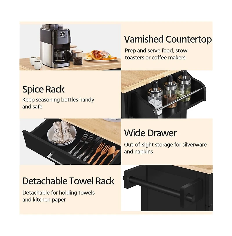 Yaheetech 35" H Rolling Kitchen Island Cart with Spice Rack