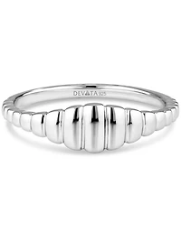 Devata Ribbed Ring in Rhodium Plated Sterling Silver, Size 9