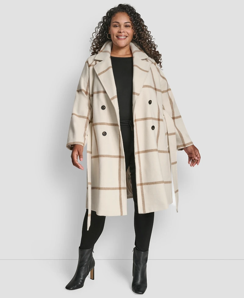 Dkny Plus Belted Notch Collar Coat