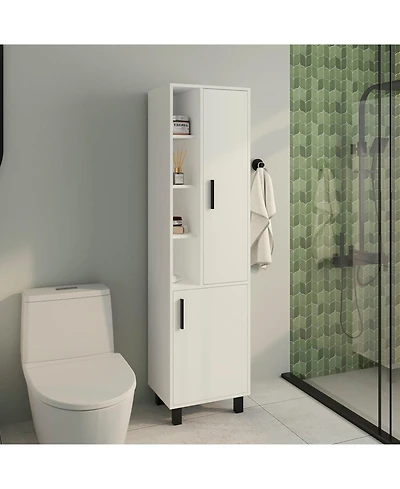 Depot E-Shop Nicut Storage Cabinet, 2 Doors, 9 Shelves, 4 Legs, White