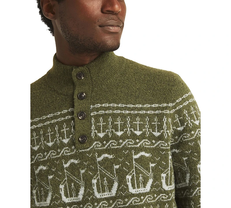 Nautica Men's Fairisle Button Up Mock Neck Sweater