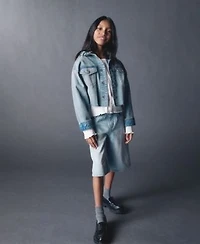Calvin Klein Big Girls Denim Hooded Jean Jacket Denim Jort Shorts