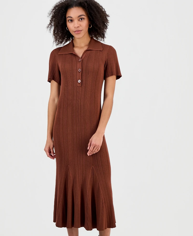 julia jordan Women's Rib-Knit Short-Sleeve Midi Sweater Dress