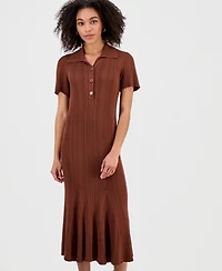 julia jordan Women's Rib-Knit Short-Sleeve Midi Sweater Dress