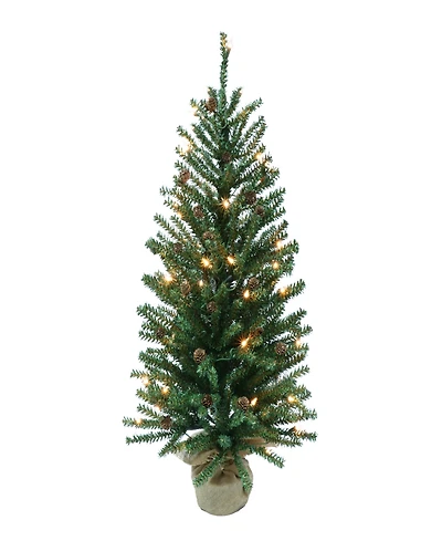 Puleo Pre-Lit Fir Artificial Christmas Tree with Pines Cones and 50 Lights, 3'