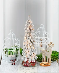Puleo Pre-Lit Flocked Pencil Alpine Artificial Christmas Tree with 35 Lights, 3'