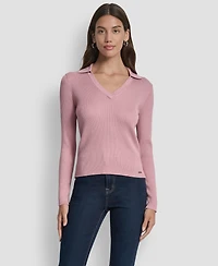 Dkny Jeans Petite Ribbed Johnny-Collar Sweater