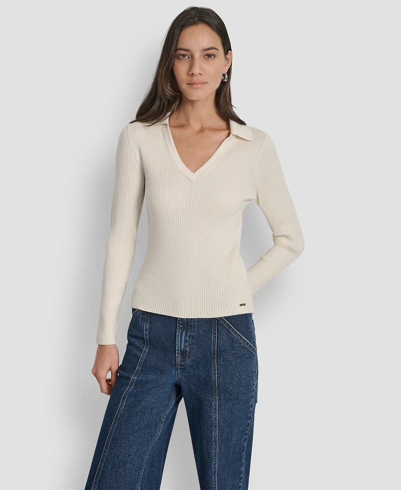 Dkny Jeans Petite Ribbed Johnny-Collar Sweater
