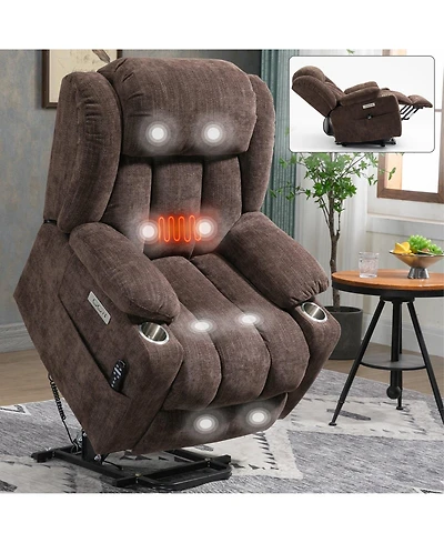 Clihome Up to 350 Lbs Chenille Power Lift Recliner Chair Heavy Duty Motion Mechanism with 8 Point Vibration Massage and Lumbar Heating Usb and Type C