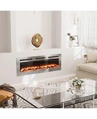 50''Stainless Steel Recessed or Wall Mount Smart Electric Fireplace