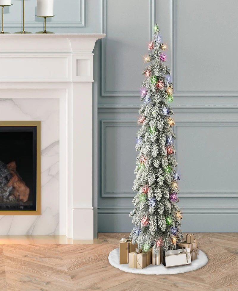 4' Pre-Lit Flocked Alpine Pencil Tree with Multi-Color Incandescent Lights