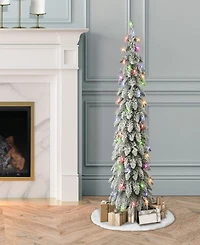 4' Pre-Lit Flocked Alpine Pencil Tree with Multi-Color Incandescent Lights