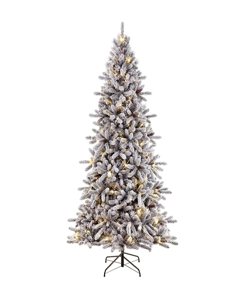 Puleo 6.5FT Pre-Lit Flocked Birmingham Fir Artificial Christmas Tree