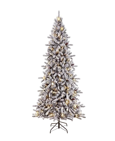Puleo 6.5FT Pre-Lit Flocked Birmingham Fir Artificial Christmas Tree