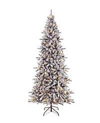 Puleo 6.5FT Pre-Lit Flocked Birmingham Fir Artificial Christmas Tree