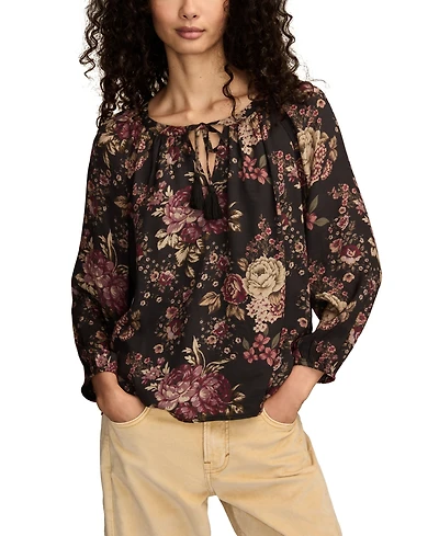 Lucky Brand Women's Embroidered Peasant Long Sleeve Top